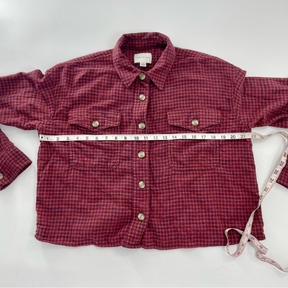 American‎ Eagle Crop Plaid Boxy Long Sleeve Red Button Down Boho Flannel - Picture 8 of 9